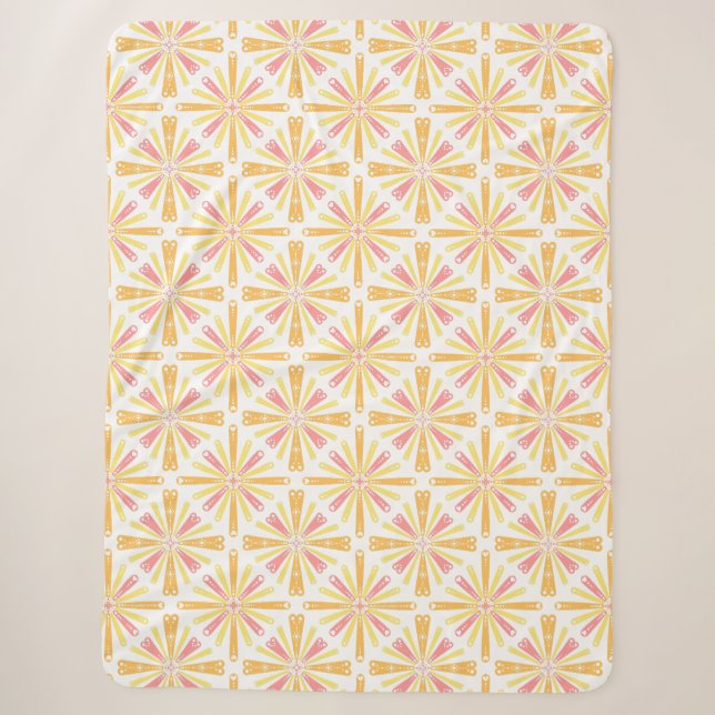 Couverture Sherpa Coeur radial Sunburst Motif rose Jaune (Devant)