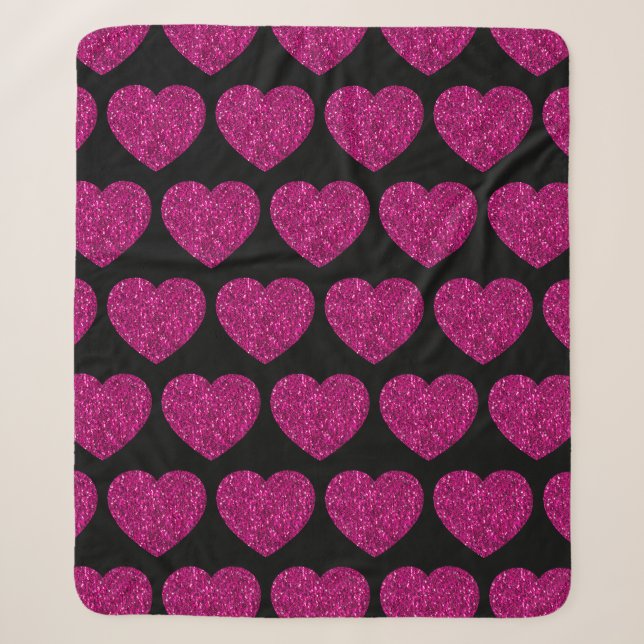 Couverture Sherpa Coeur rose chaud faux parties scintillant scintill (Devant)