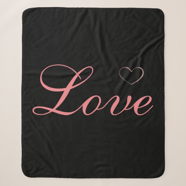 Couverture Sherpa Cœur Tendance Gris Calligraphie Mariage Amour (Devant)