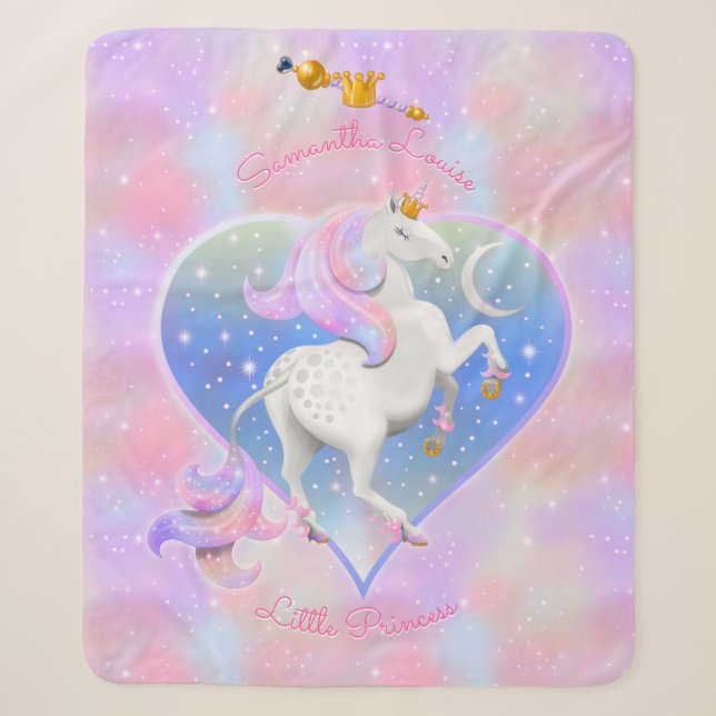 Couverture Sherpa Coeur Unicorne Personnalisé Pretty Rose (Devant)