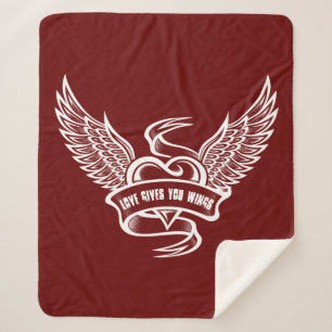 Couverture Sherpa Coeur vintage Avec Ailes, L'Amour Vous Donne Des A