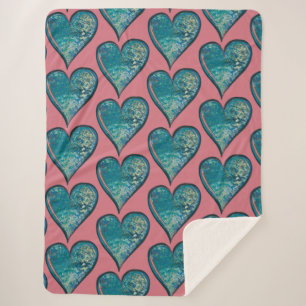 Couverture Sherpa Coeurs Artwork coeur bleu et rose
