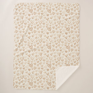 Couverture Sherpa Cœurs bruns crème pour la Saint-Valentin