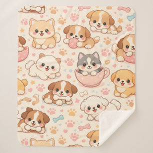 Couverture Sherpa Cœurs de chiots mignons motif aquarelle (5)
