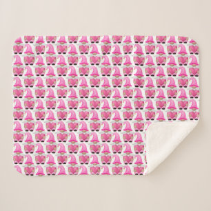 Couverture Sherpa Cœurs de lutins roses forêt scandinave Mignon