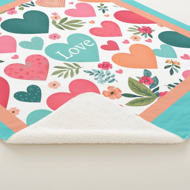 Couverture Sherpa Coeurs et fleurs tropicaux Saint Valentin (3/4)