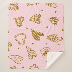 Couverture Sherpa Coeurs parties scintillant or : motif arrière - pl