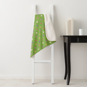 Couverture Sherpa Coeurs Polka sur vert vert