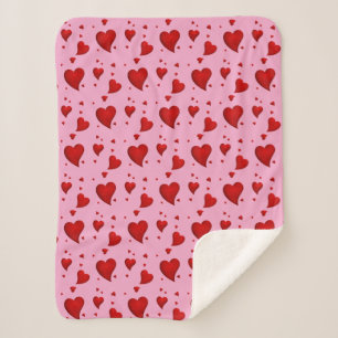 Couverture Sherpa Coeurs rouges en rose
