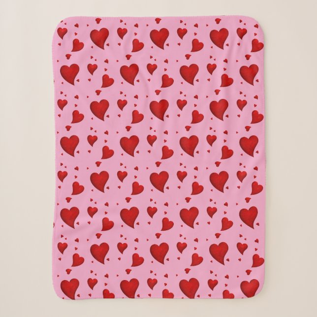 Couverture Sherpa Coeurs rouges en rose (Devant)