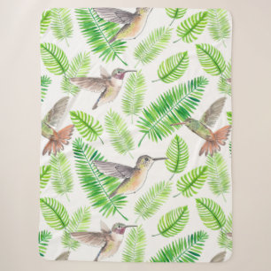 Couverture Sherpa Colibris et feuilles tropicaux