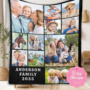 Couverture Sherpa Collage de 11 photos personnalisé Famille mignonne