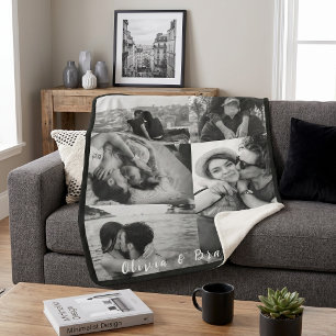 Couverture Sherpa Collage de noms de couple personnalisé en noir et