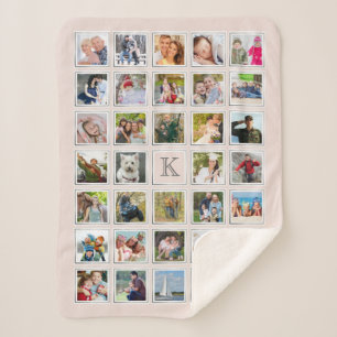 Couverture Sherpa Collage de photos brouillées Monogramme Cadre gris