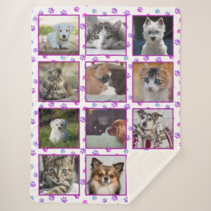 Couverture Sherpa Collage de photos d'animaux avec empreintes de pat