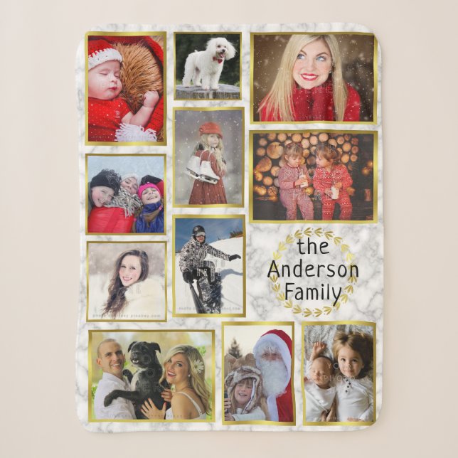 Couverture Sherpa Collage de photos familiales 11 Photos Marble Gold (Devant)