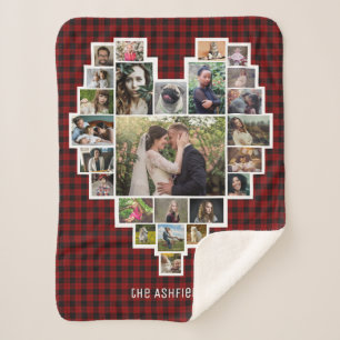 Couverture Sherpa Collage de photos familiales Coeur 25 Photos Nom R