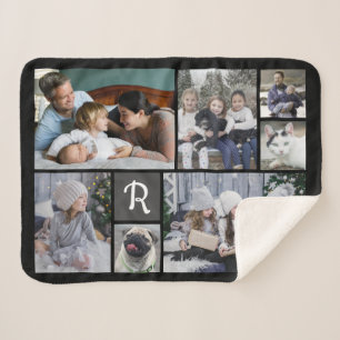 Couverture Sherpa Collage de photos familiales Monogramme 7 images N