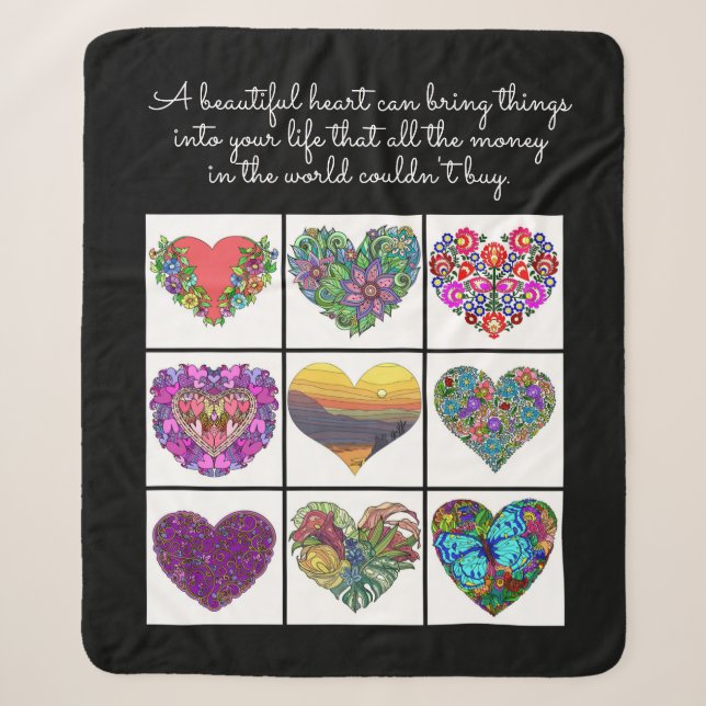 Couverture Sherpa Collage des Coeurs Peints, avec Citation (Devant)