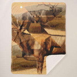 Couverture Sherpa Collage du lever de soleil du wapiti mâle
