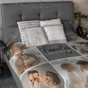 Couverture Sherpa Collage familial photo et cadeau gris personnalisé