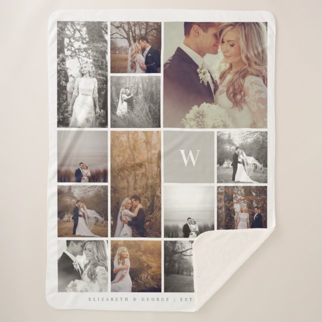 Couverture Sherpa Collage minimaliste de photo de monogramme moderne (Devant)