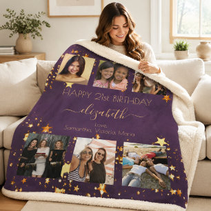 Couverture Sherpa Collage photo de amis de couleur violet or pour an