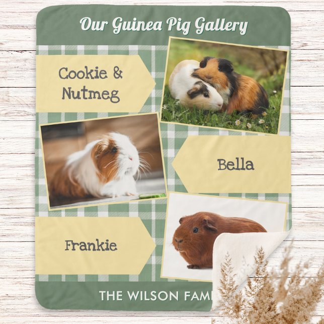 Couverture Sherpa Collage photo de cochon de Guinée animal Personnal (A blanket for guinea pig lovers, with customizable photo gallery and pets' names)
