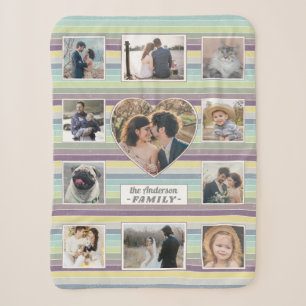 Couverture Sherpa Collage Photo Famille 11 Custom Heart Retro Stripe