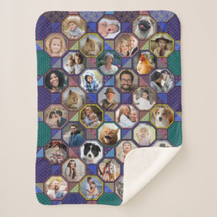Couverture Sherpa Collage Photo Famille Couette foncée Look 35 Pic
