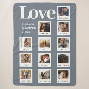 Couverture Sherpa Collage photo moderne Couple Love Dusty Blue