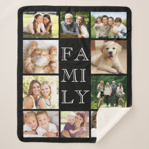 Couverture Sherpa Collage photo multiple famille noir personnalisé