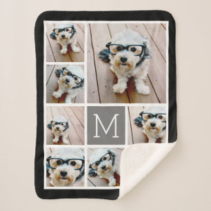 Couverture Sherpa Collage photo noir et gris 8 - monogramme classiqu