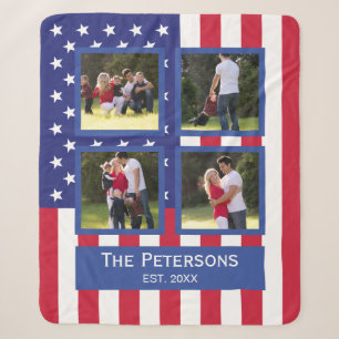 Couverture Sherpa Collage photo Patriotic 4 American Flag Monogramme