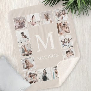 Couverture Sherpa Collage photo personnalisé Beige personnalisé