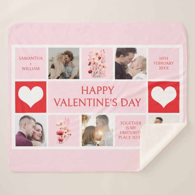 Couverture Sherpa Collage photo personnalisé de la Saint Valentin (Devant (Horizontal))