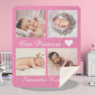 Couverture Sherpa Collage photo personnalisé nom bébé monogramme ros
