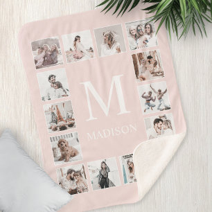 Couverture Sherpa Collage photo personnalisé rose personnalisé