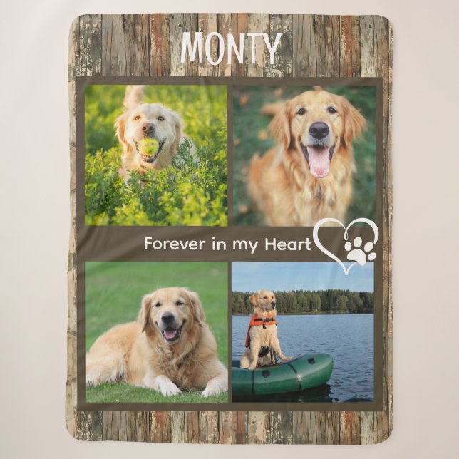 Couverture Sherpa Collage photo personnalisé Rustic Pet Memorial (Devant)