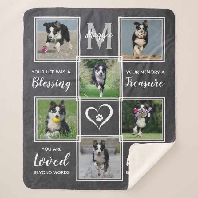 Couverture Sherpa Collage photo Pet Memorial Grey (Devant)