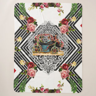 Couverture Sherpa Collage vintage Retro avec dentelle et fleurs