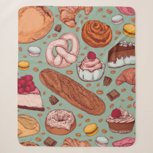 Couverture Sherpa Color hand drawn sketch style bakery patten. Diffe