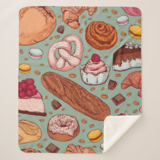 Couverture Sherpa Color hand drawn sketch style bakery patten. Diffe