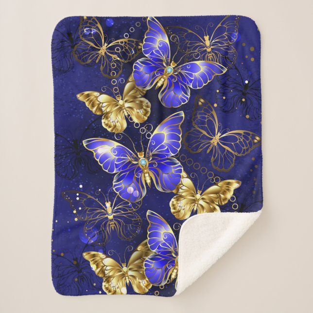 Couverture Sherpa Composition avec papillons Sapphire (Devant)