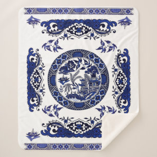 Couverture Sherpa Conception bleue classique de la Chine de saule