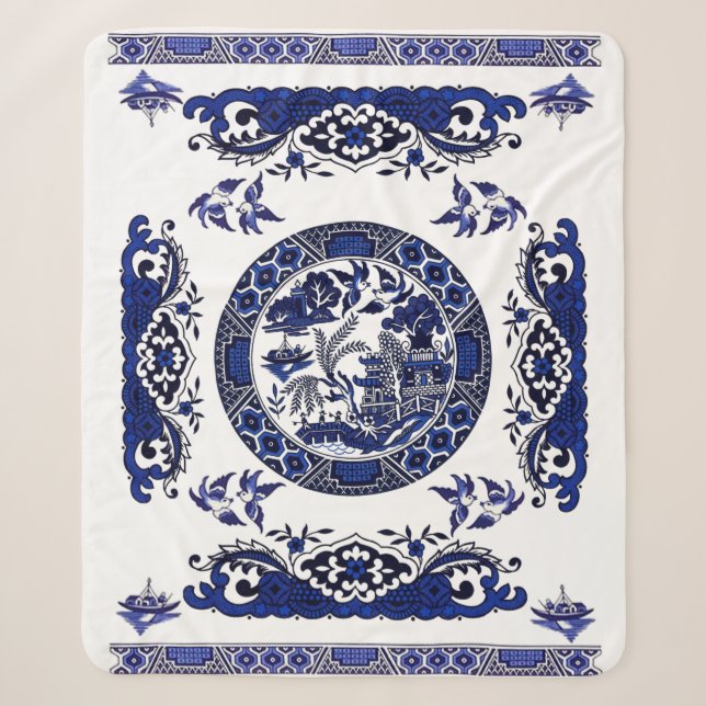 Couverture Sherpa Conception bleue classique de la Chine de saule (Devant)