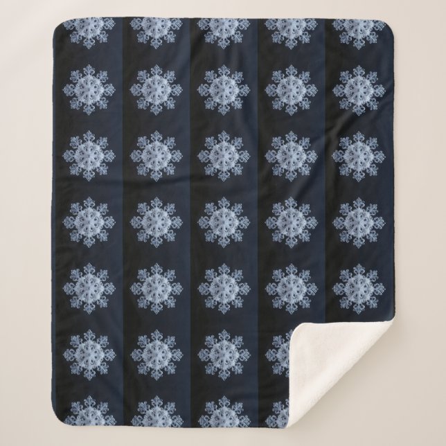 Couverture Sherpa Conception de flocon de neige complexe sur fond bl (Devant)