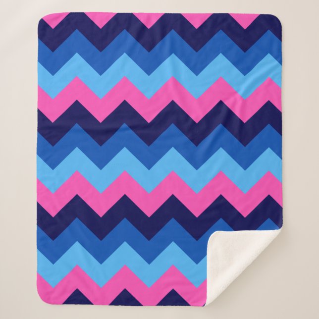 Couverture Sherpa Cool bleu rose Chevron Impression moyen Sherpa Bla (Devant)