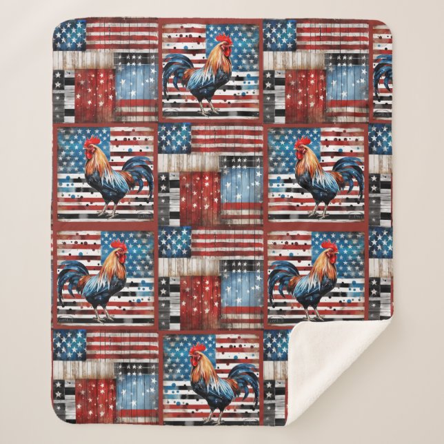 Couverture Sherpa Coq American Flag Pièce d'art populaire (Devant)