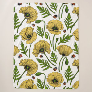 Couverture Sherpa Coquelicots jaunes et coccinelles